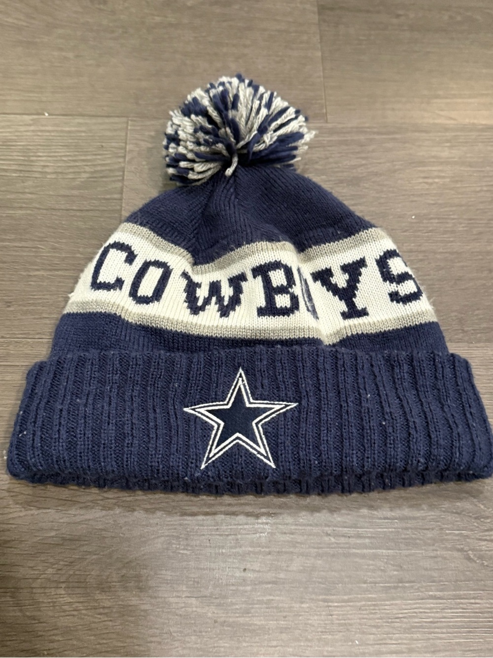 NFL Dallas Cowboys Navy Blue Cream Pom Beanie